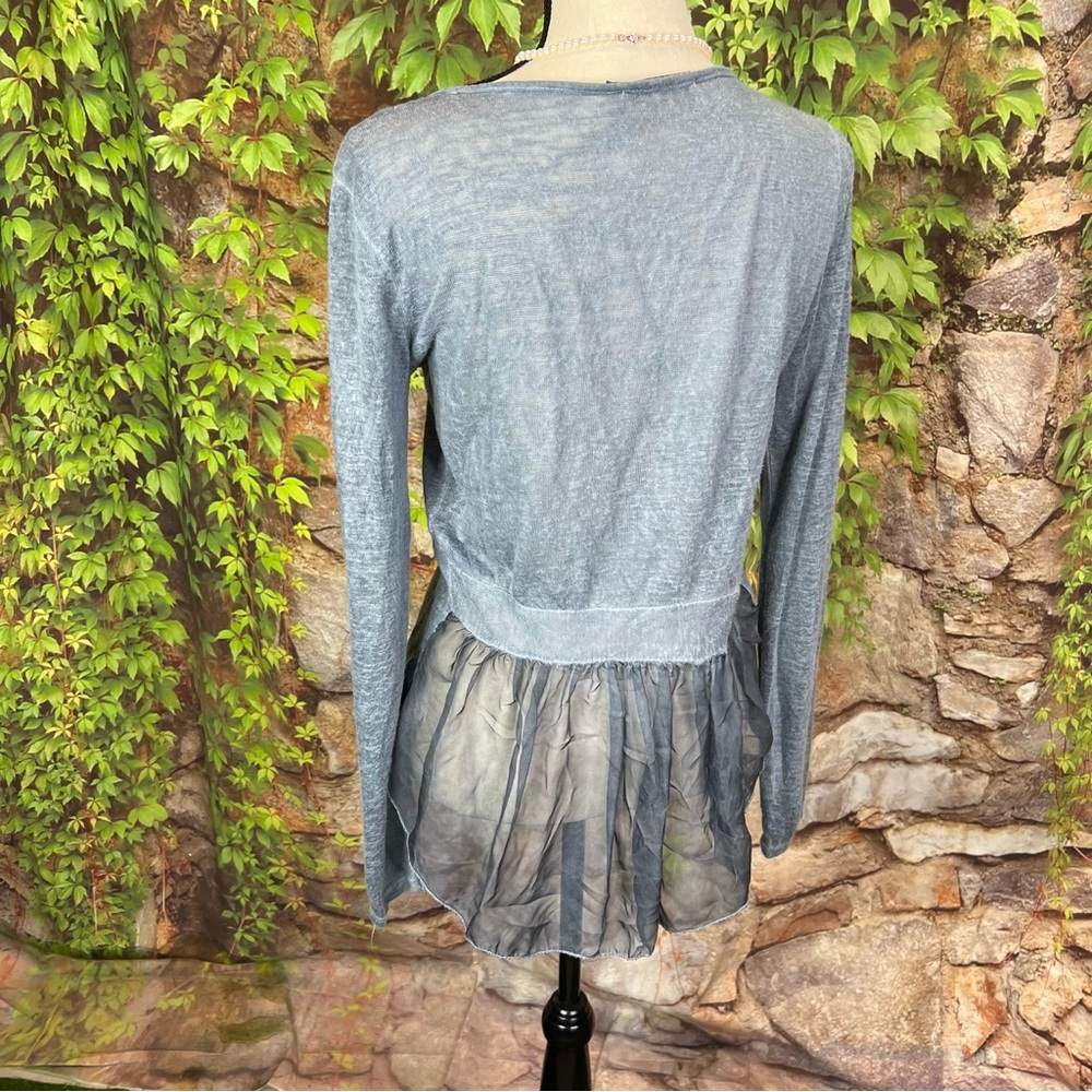 ELENA BALDI Quiet Luxury Blue/Gray Italian Made Linen and Chiffon Sweater, S - Picture 2 of 8